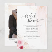 Invitation Fête des mariées de jardin floral rose et or (Devant / Derrière)