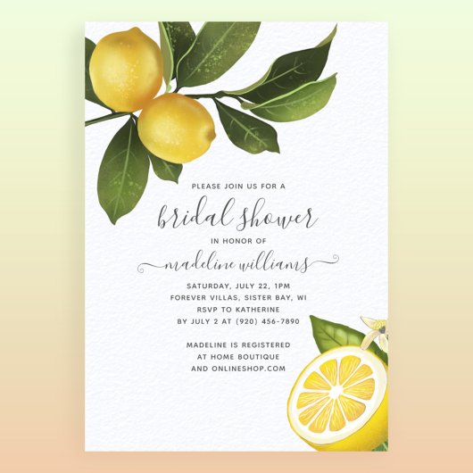 Invitation Fête des mariées de jardin moderne Citrus Lemon Ga