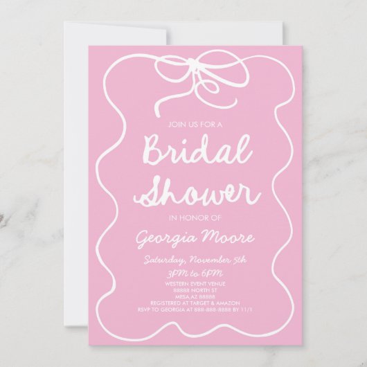 Invitation Fête des mariées de la béquille à main blanche ros (Devant)