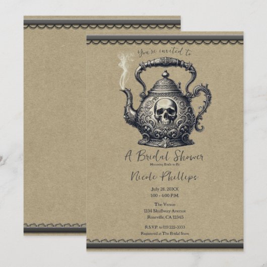 Invitation Fête des mariées de la bouilloire à thé pour le cr (Devant / Derrière)