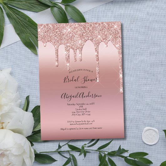 Invitation Fête des mariées de la goutte d'or rose pâle