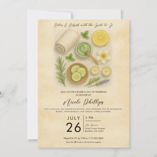 Invitation Fête des mariées de la Journée de la beauté de Spa (Devant)