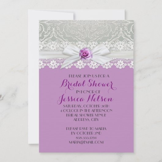 Invitation Fête des mariées de la lavande de ruban Rose Argen (Devant)