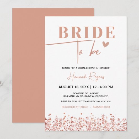 Invitation Fête des mariées de la mariée rose d'or (Devant / Derrière)