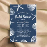 Invitation Fête des mariées de la marine de mariage Blue Seas<br><div class="desc">Navy Blue Starfish & Seashells Beach Bridal Shower Invitations.</div>