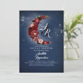 Invitation Fête des mariées de la marine et de la lune floral (Debout devant)