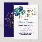 Invitation Fête des mariées de la Marine turquoise Blue Peony (Devant / Derrière)