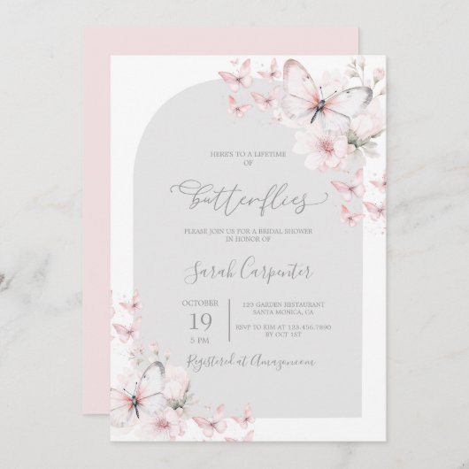 Invitation Fête des mariées de la vie des papillons (Devant / Derrière)