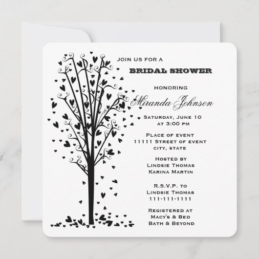 Invitation Fête des mariées de l'arborescence des coeurs (Devant)