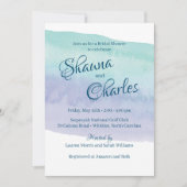 Invitation Fête des mariées de lavage à l'aquarelle bleu et v (Devant)