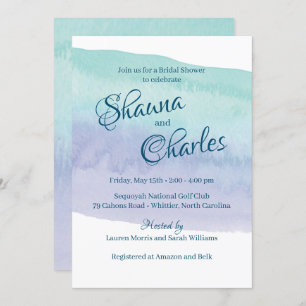 Invitation Fête des mariées de lavage à l'aquarelle bleu et v