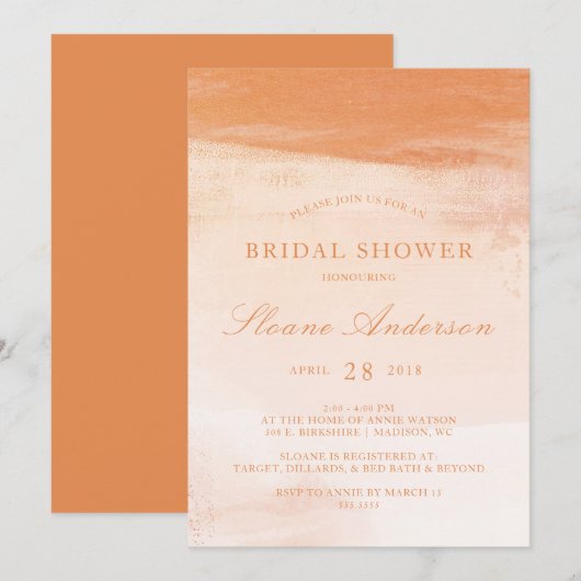 Invitation Fête des mariées de lavage à l'aquarelle Coral et  (Devant / Derrière)