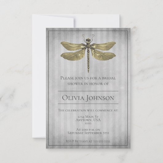 Invitation Fête des mariées de libellules à bijoux en or (Devant)