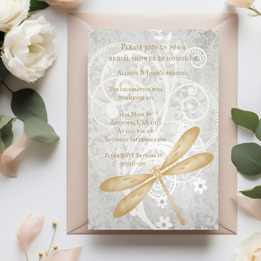 Invitation Fête des mariées de libellules d'or