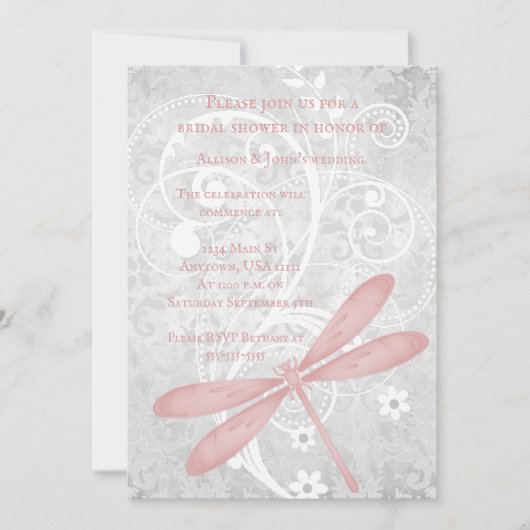 Invitation Fête des mariées de libellules roses (Devant)