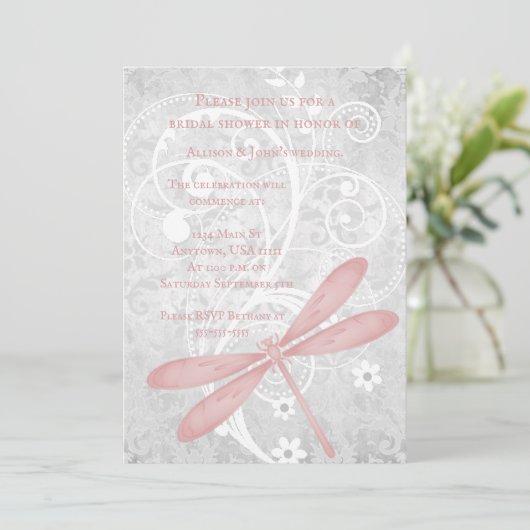 Invitation Fête des mariées de libellules roses (Debout devant)