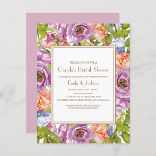 Invitation Fête des mariées de Lilac Purple Rose Floral Coupl