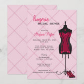 Invitation Fête des mariées de lingerie en dentelle rose et n (Devant / Derrière)