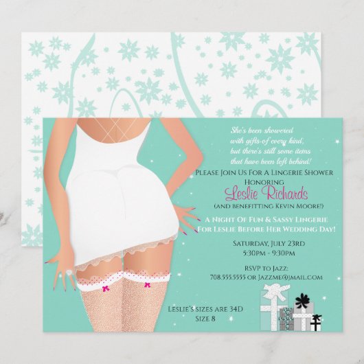 Invitation Fête des mariées de lingerie turquoise (Devant / Derrière)