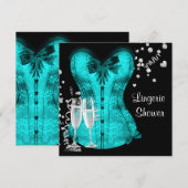 Invitation Fête des mariées de lingerie Turquoise noire (Devant / Derrière)
