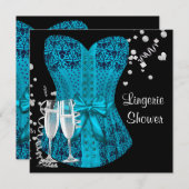 Invitation Fête des mariées de lingerie Turquoise noire (Devant / Derrière)