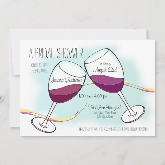 Invitation Fête des mariées de Lunettes de Vin Rouge (Devant)