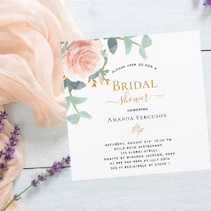 Invitation Fête des mariées de luxe fleurie rose or rose