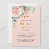 Invitation Fête des mariées de luxe pêche rose or verdure (Devant)