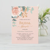 Invitation Fête des mariées de luxe pêche rose or verdure (Debout devant)