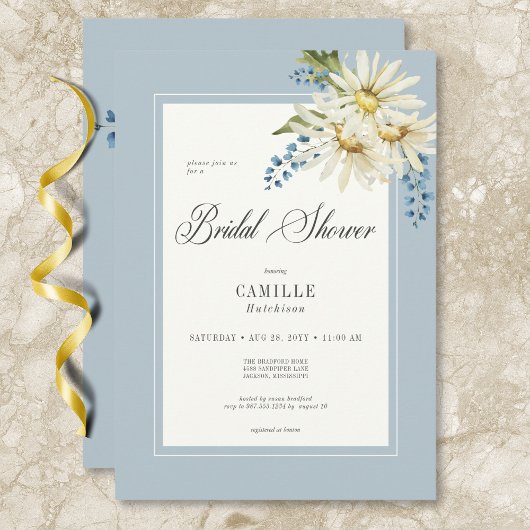 Invitation Fête des mariées de marguerites bleues et blanches