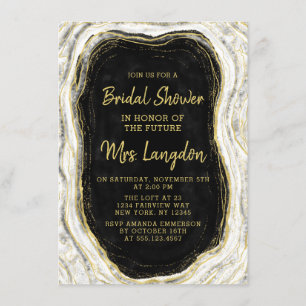 Invitation Fête des mariées de Mariage Black White & Gold