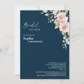 Invitation Fête des mariées de Mariage Blush Floral Navy (Devant)
