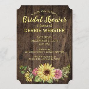 Invitation Fête des mariées de Mariage campagnard tournesol r