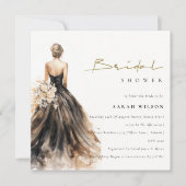 Invitation Fête des mariées de Mariage d'aquarelle noire (Devant)