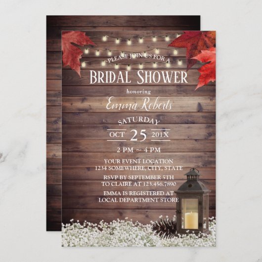 Invitation Fête des mariées de Mariage de automne Rustique Au (Devant / Derrière)