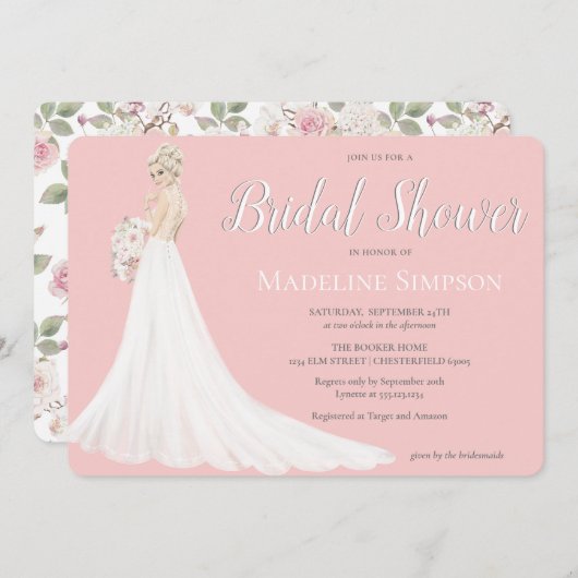 Invitation Fête des mariées de Mariage de Blonde Bride (Devant / Derrière)