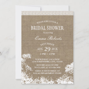 Invitation Fête des mariées de Mariage de Burlap pour bébé ru