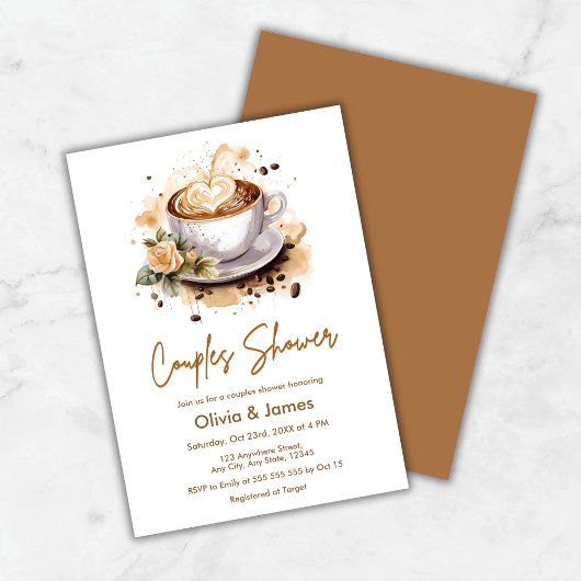 Invitation Fête des mariées de Mariage de café Floral Couples