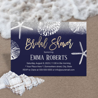 Invitation Fête des mariées de mariage de plage Marine Coquil
