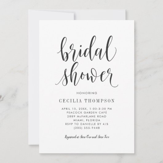 Invitation Fête des mariées de Mariage de script noir moderne (Devant)