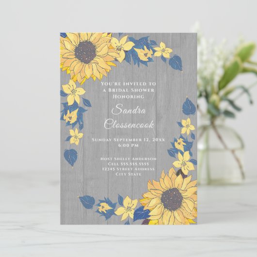 Invitation Fête des mariées de Mariage de tournesol gris rust (Debout devant)