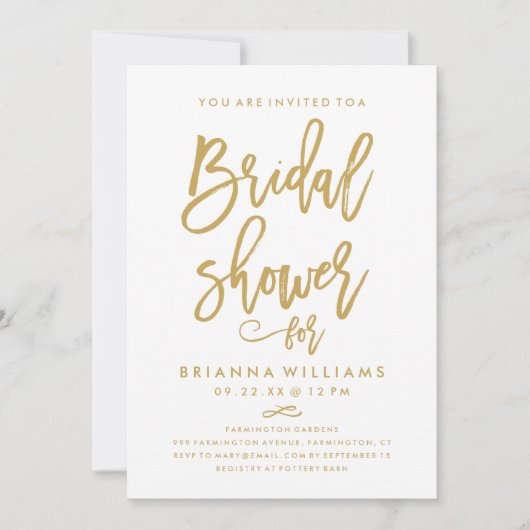 Invitation Fête des mariées de Mariage d'or lettres main chic (Devant)