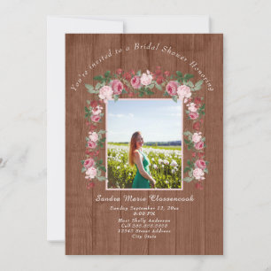 Invitation Fête des mariées de Mariage en bois rose rustique