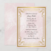 Invitation Fête des mariées de Mariage en marbre rose géométr (Devant / Derrière)