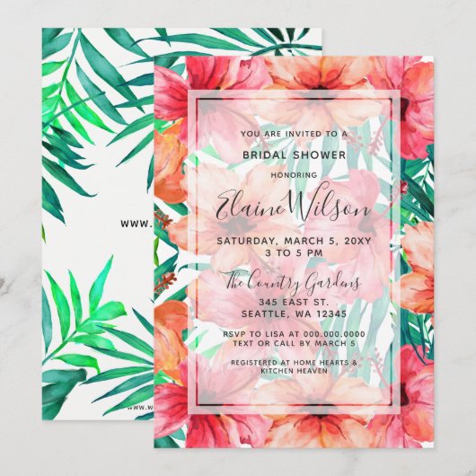 Invitation Fête des mariées de Mariage exotique tropicale (Devant / Derrière)