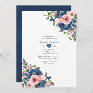 Invitation Fête des mariées de Mariage floral Blush et Navy