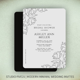 Invitation Fête des mariées de Mariage Floral Noir Onyx