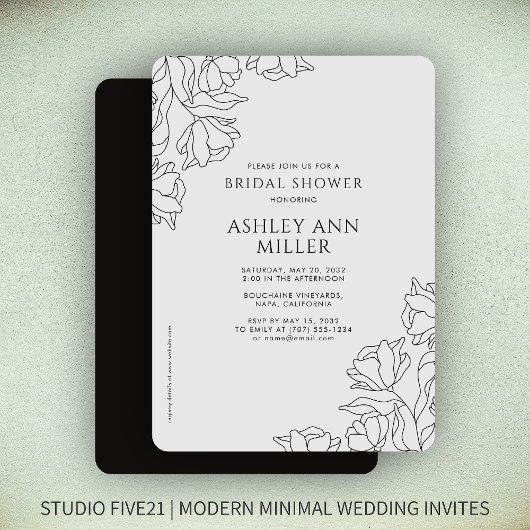 Invitation Fête des mariées de Mariage Floral Noir Onyx