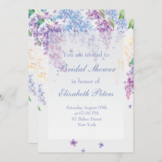 Invitation Fête des mariées de Mariage florale Lilac Spring (Devant / Derrière)