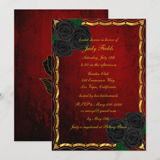 Invitation Fête des mariées de Mariage gothique Rose rouge sa (Devant / Derrière)
